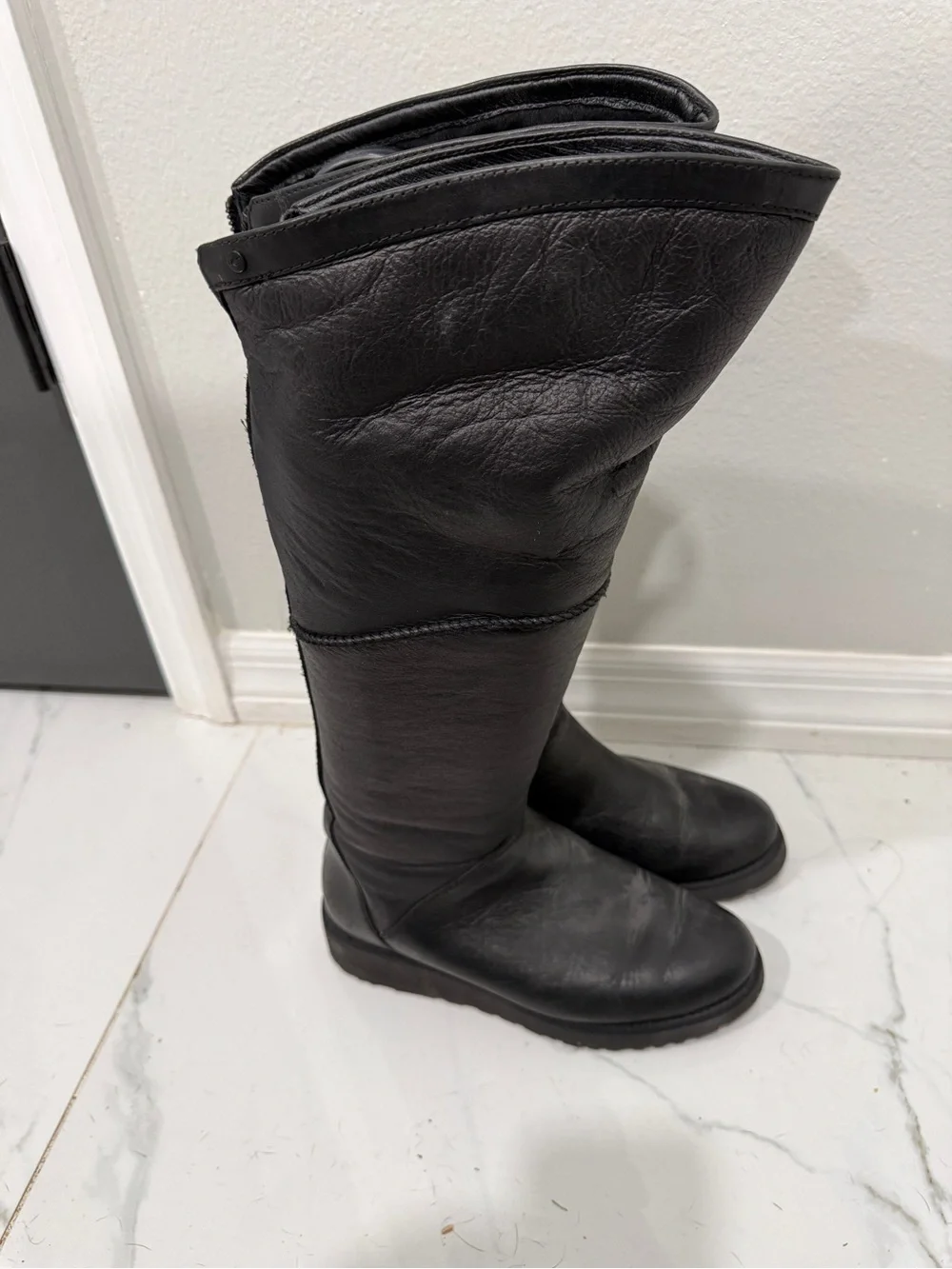 UGG Black Tall Leather Winter Boots
